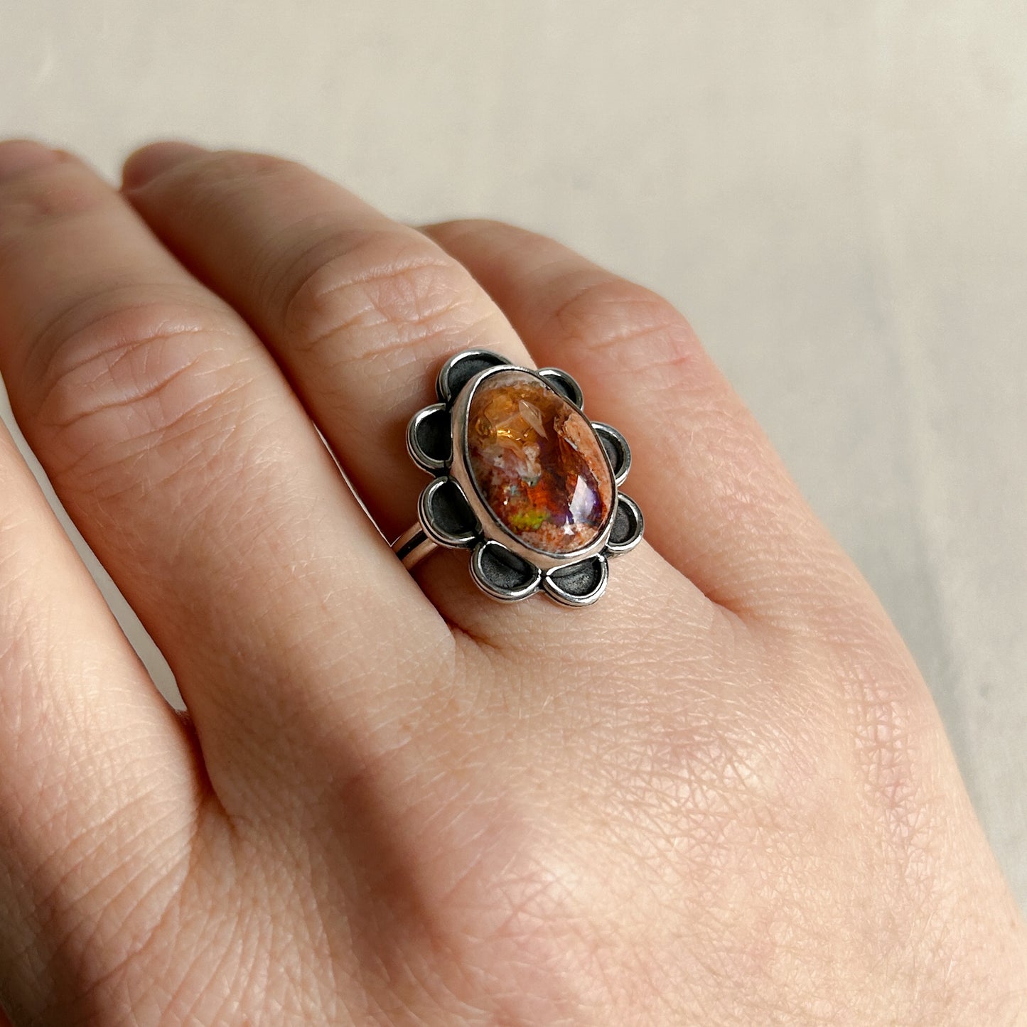 Fire Opal Silver Ring