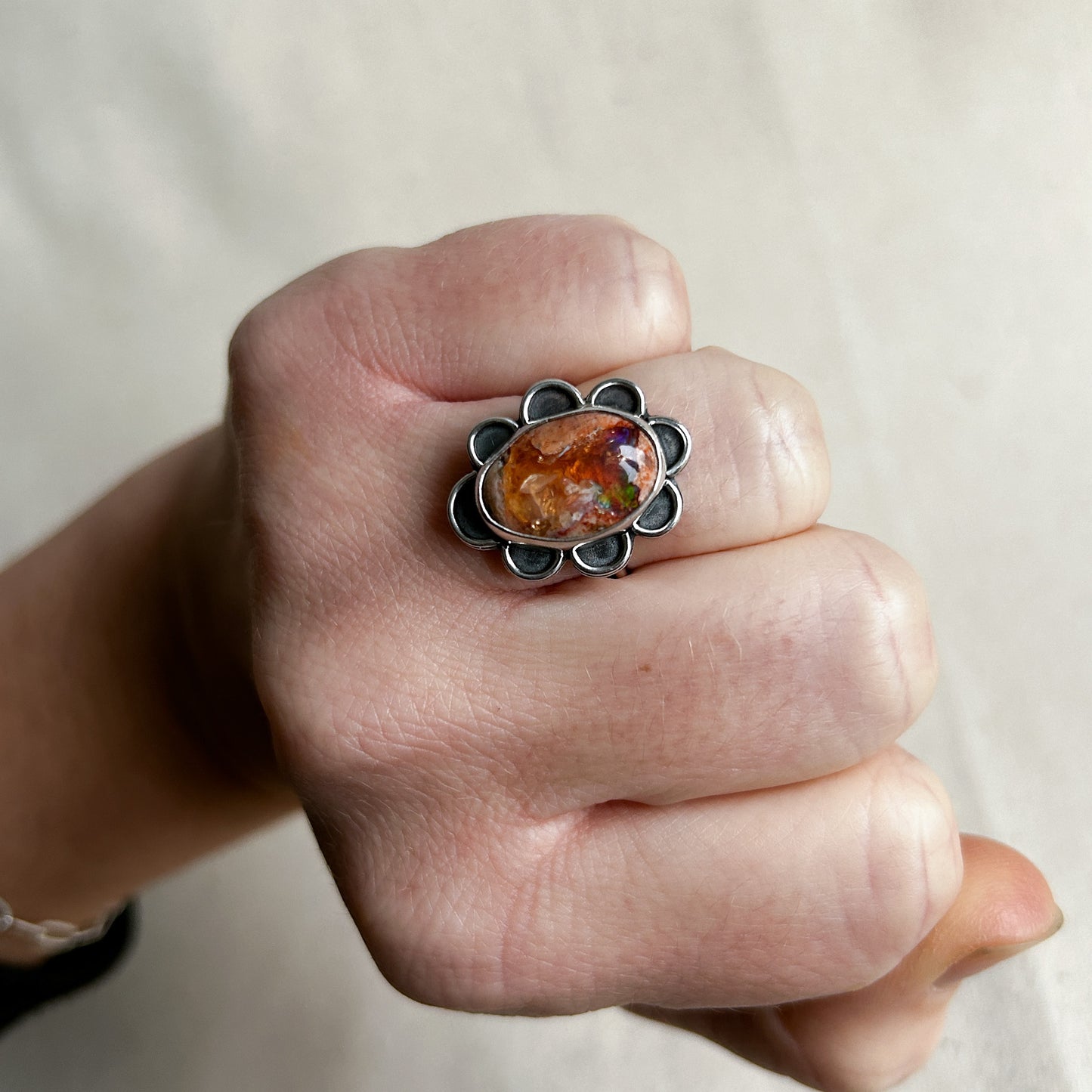 Fire Opal Silver Ring