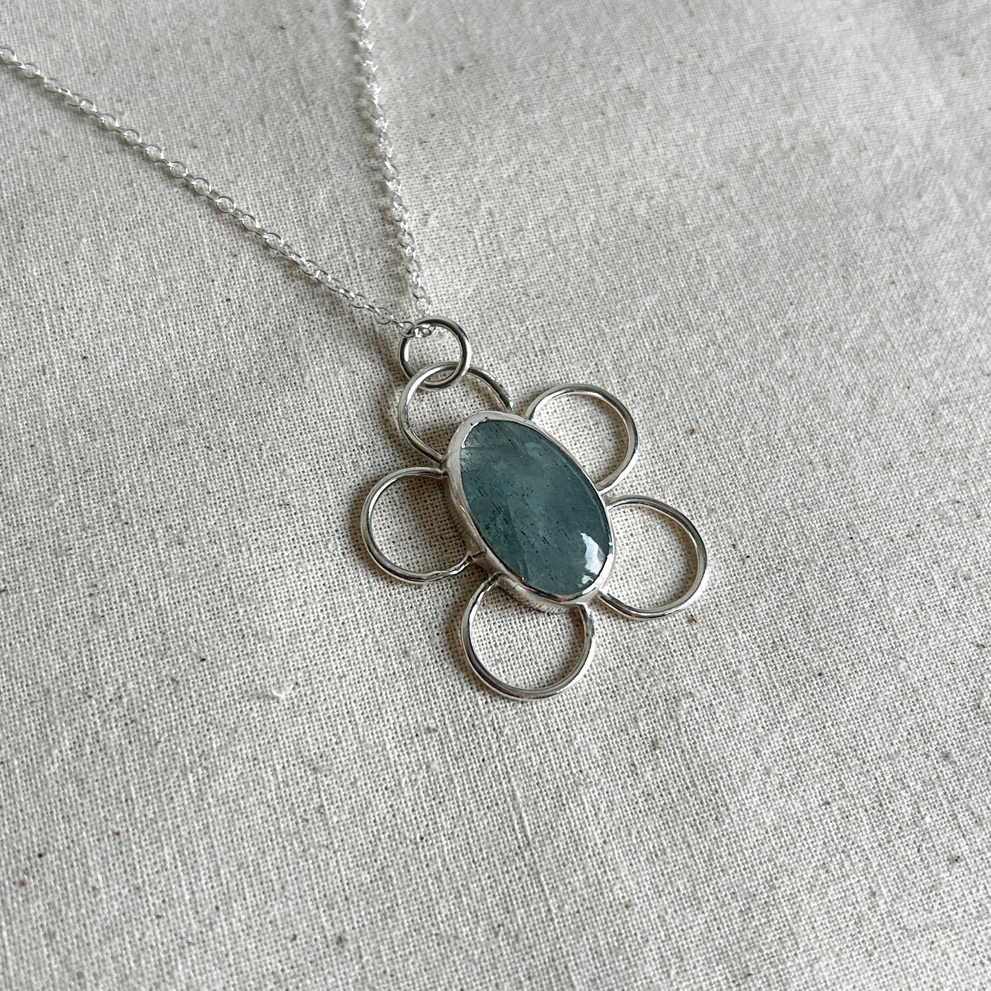 Oval Aquamarine Flower Pendant