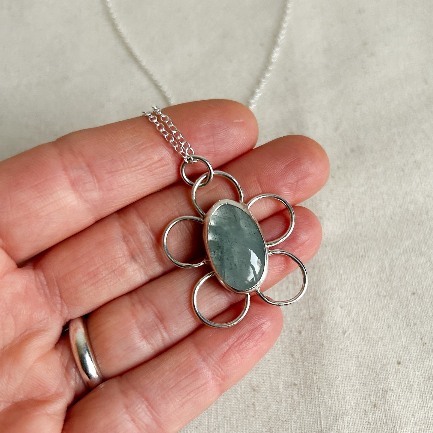 Oval Aquamarine Flower Pendant