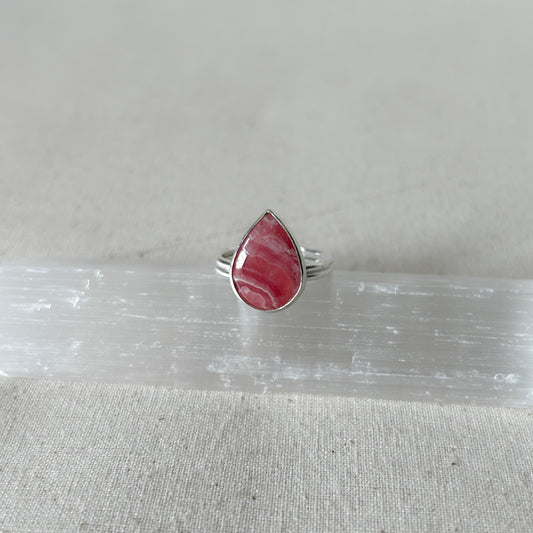 Rhodochrosite Teardrop Ring