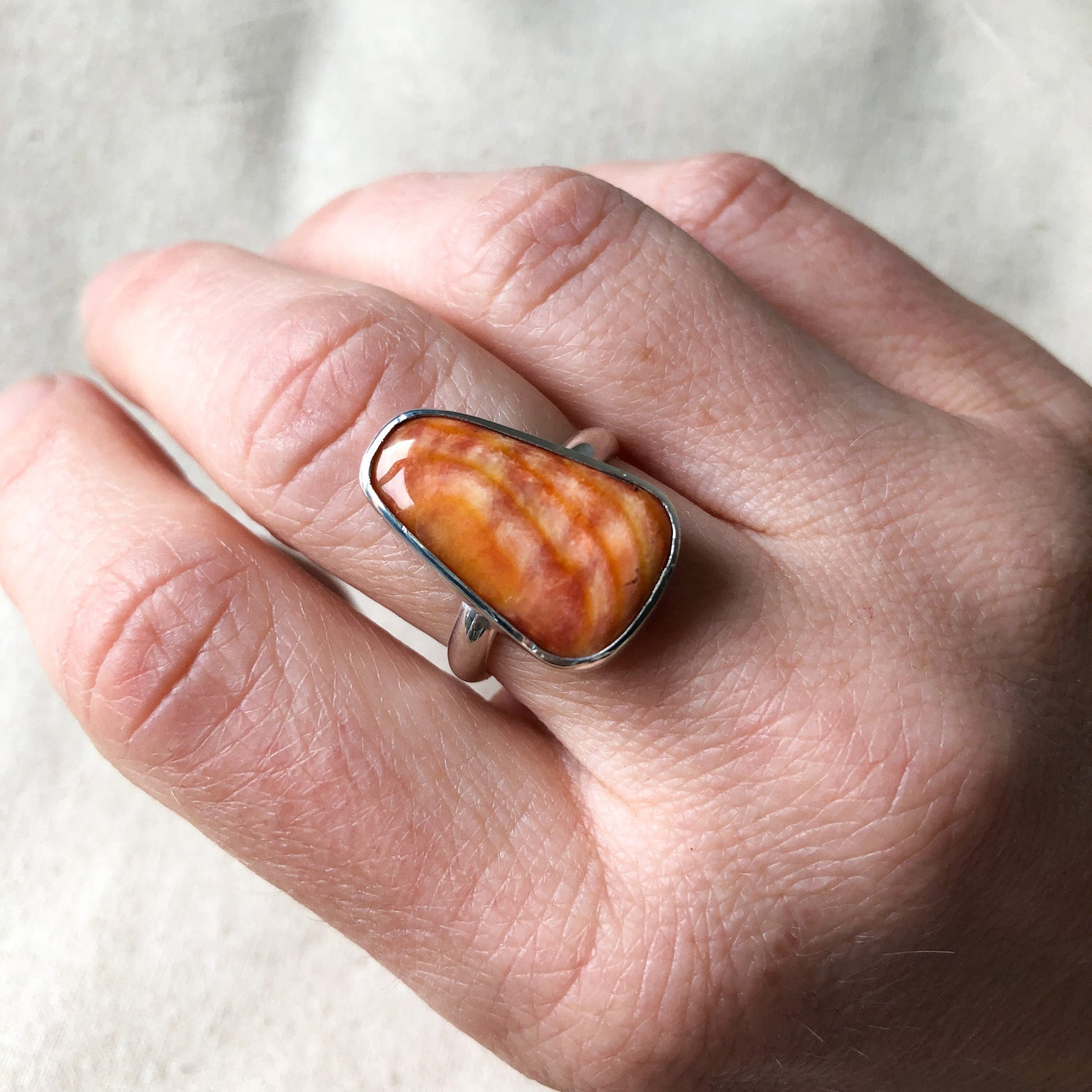 Banded Carnelian Agate and Silver Ring 