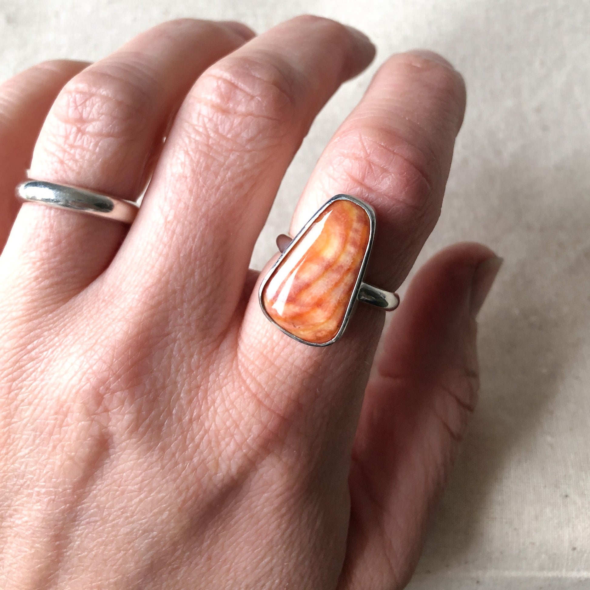 Silver Sterling Ring With Banded Carnelian Agate Stone