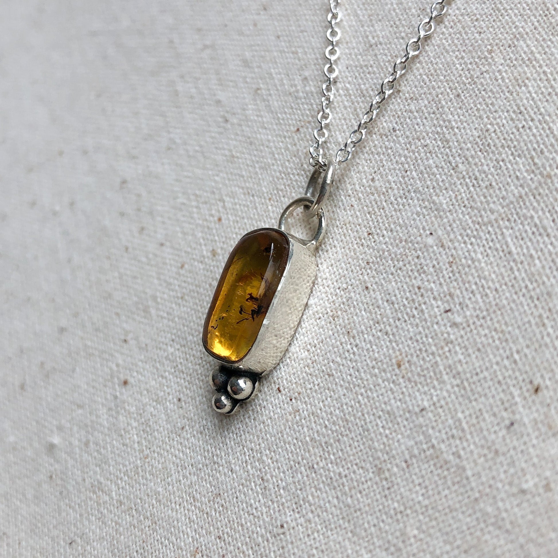 Amber Pendant Necklace in Argentium Silver 