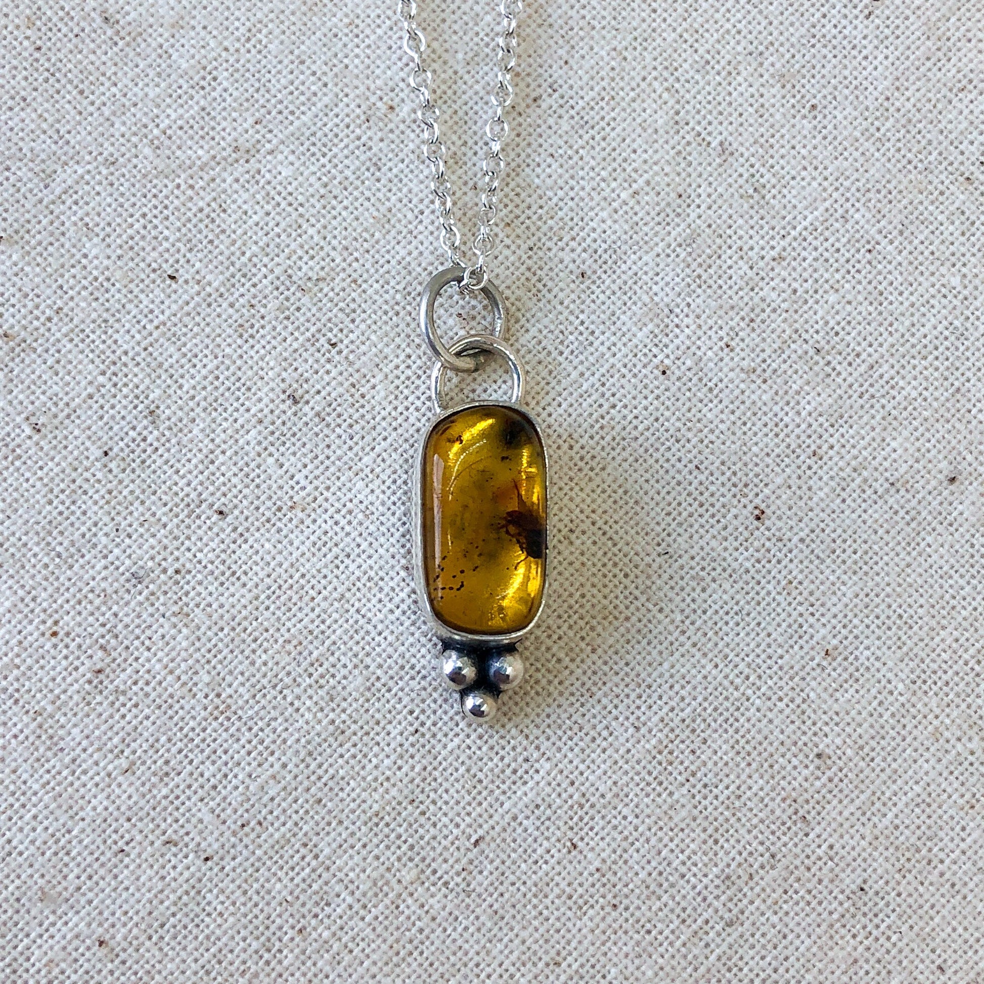 Amber Gemstone Pendant With Silver Necklace