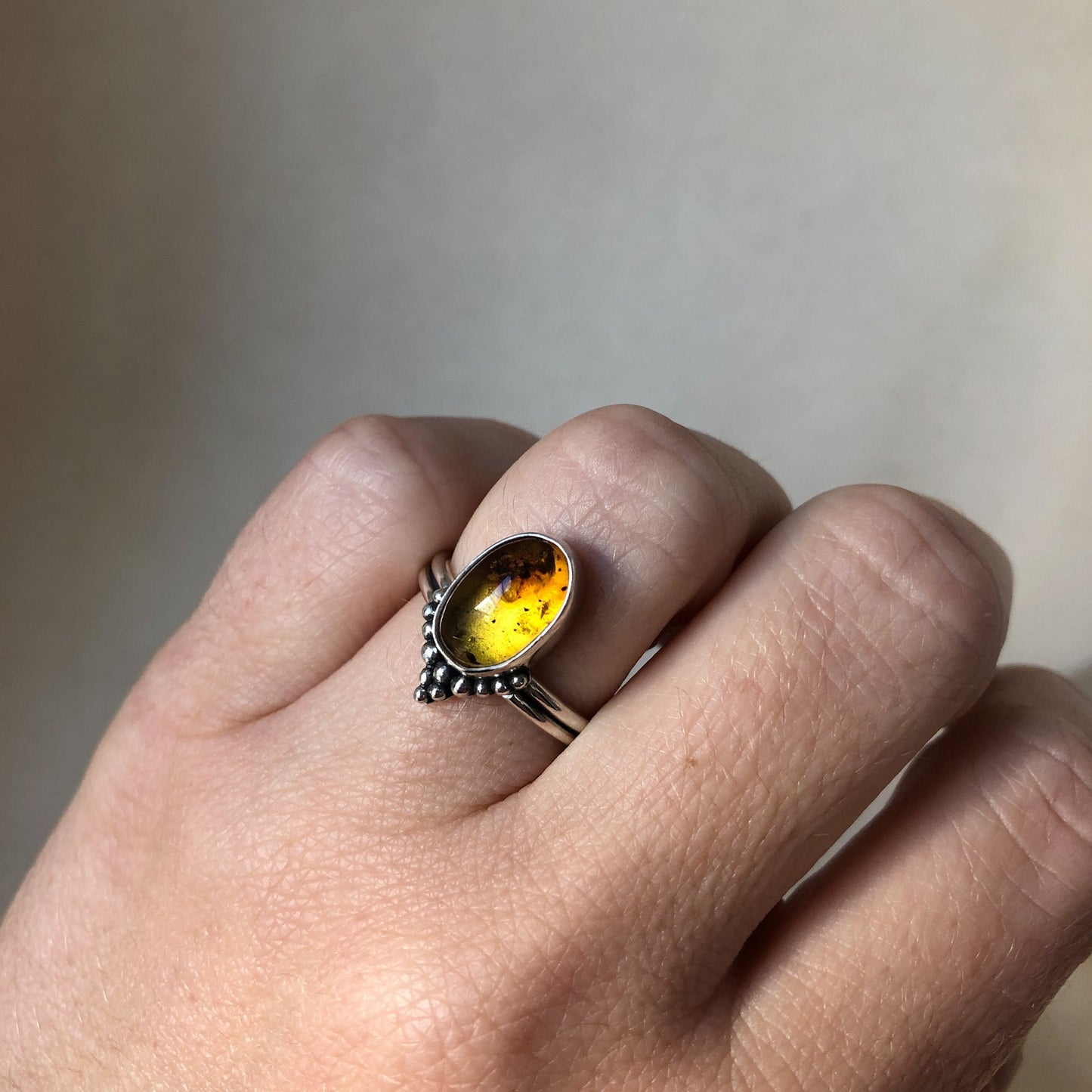 Gemstone Ring With Fossilised Amber