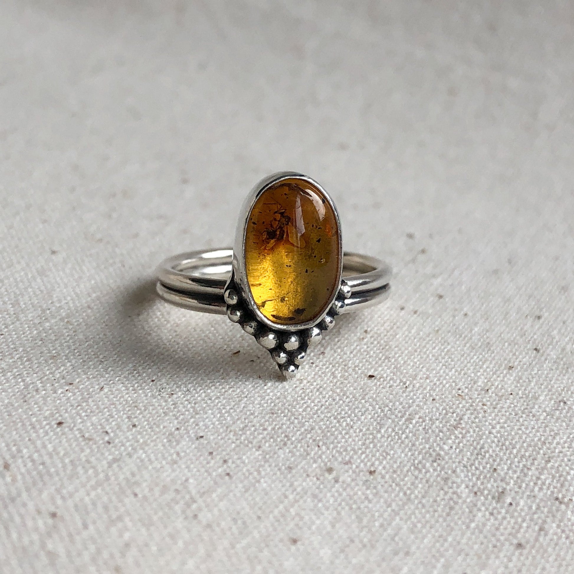 Silver Ring With Amber Gemstone