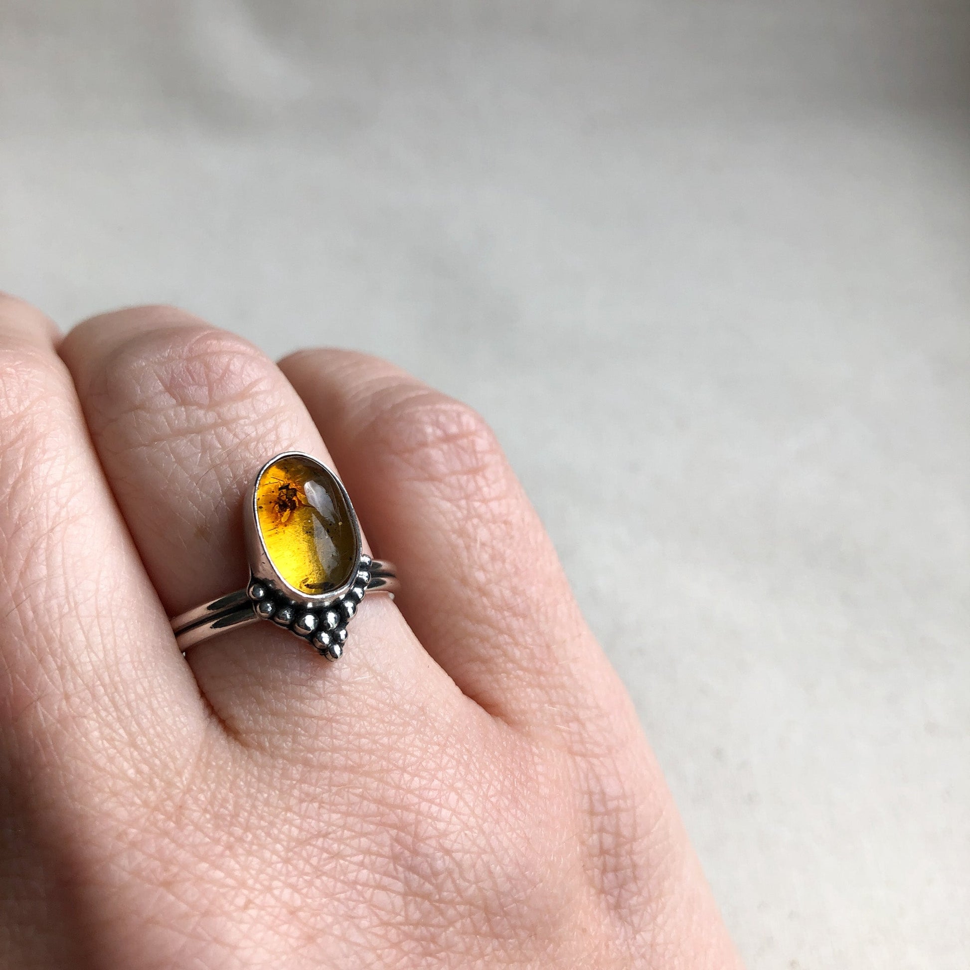 Argentium Silver Amber Gemstone Ring 