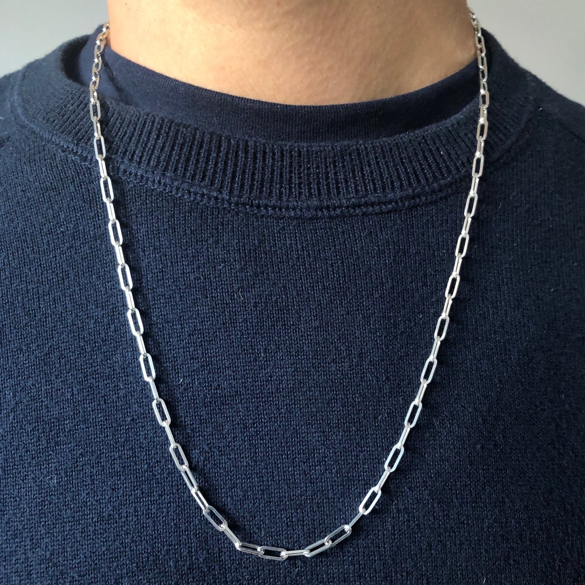 Model Wearing a Men's Sterling Silver Chain 